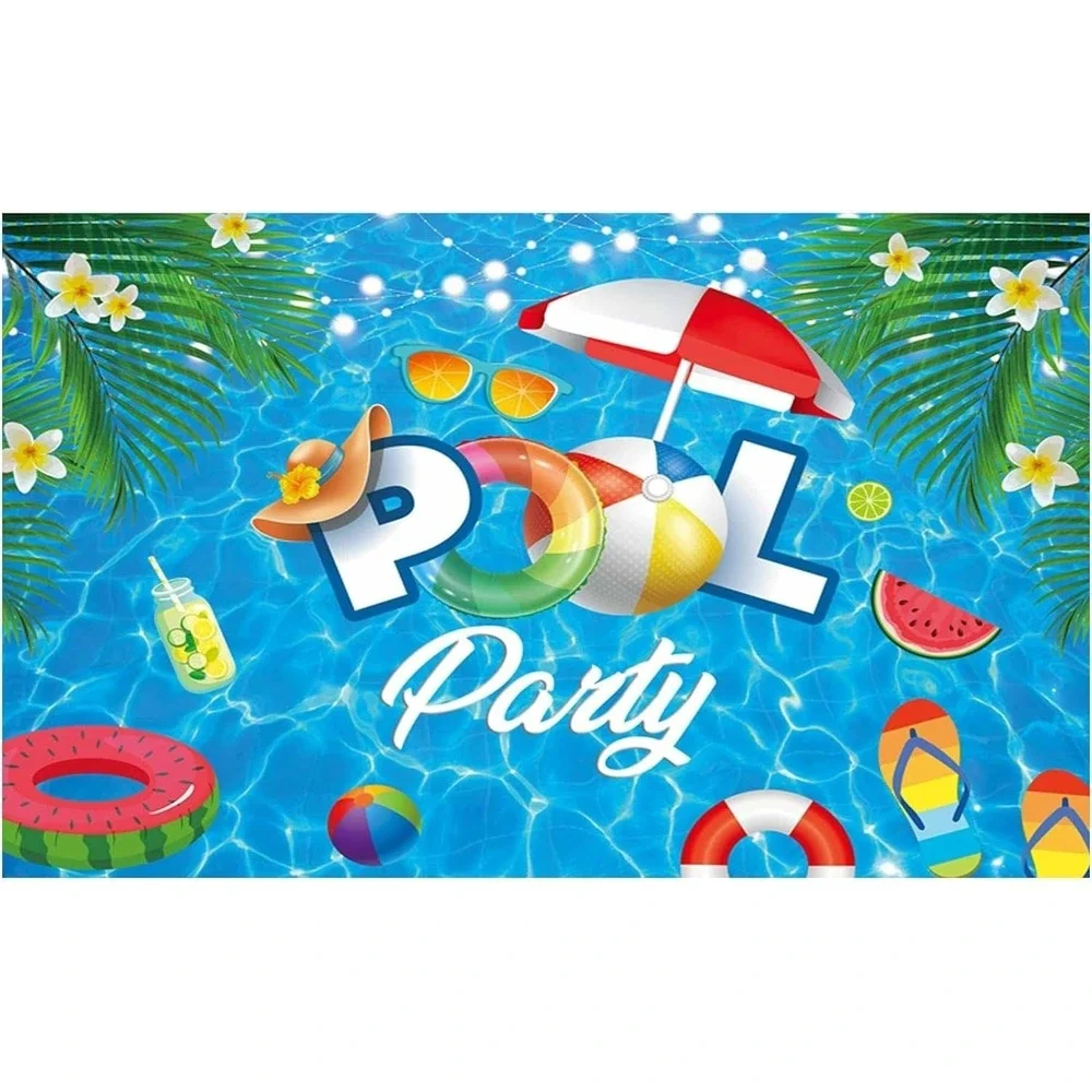 Funnytree Pool Party Themed Vinyl Backdrop Vibrant Colorful Banner 70.8